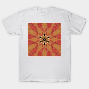 Cartoon Mandala Flower Orange and Pink T-Shirt